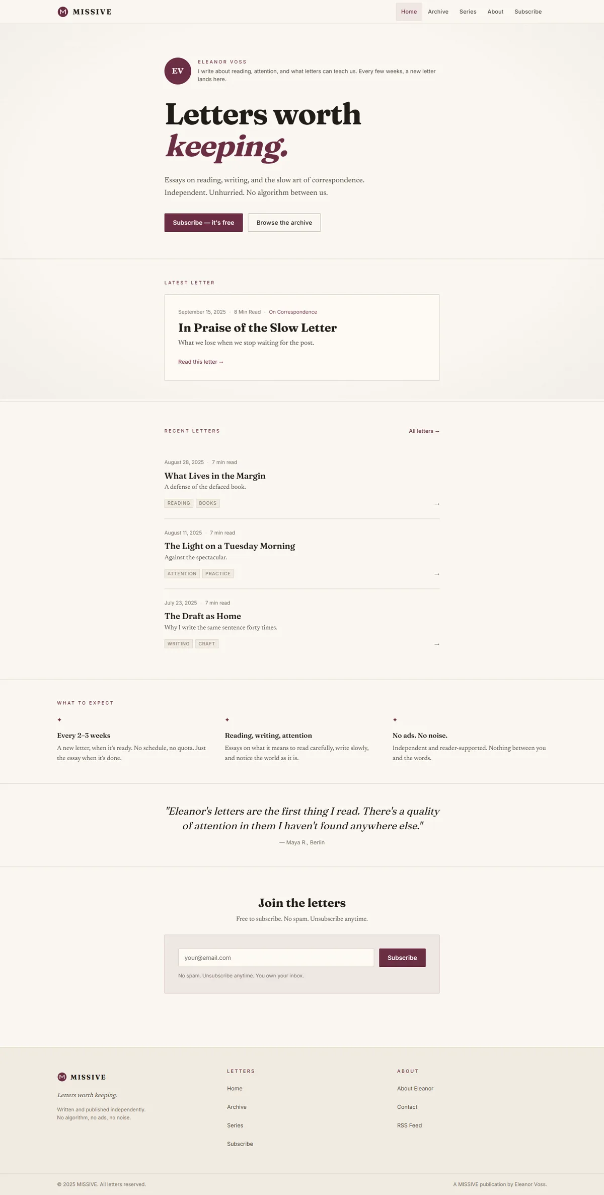 MISSIVE — Independent Writer's Newsletter — screenshot