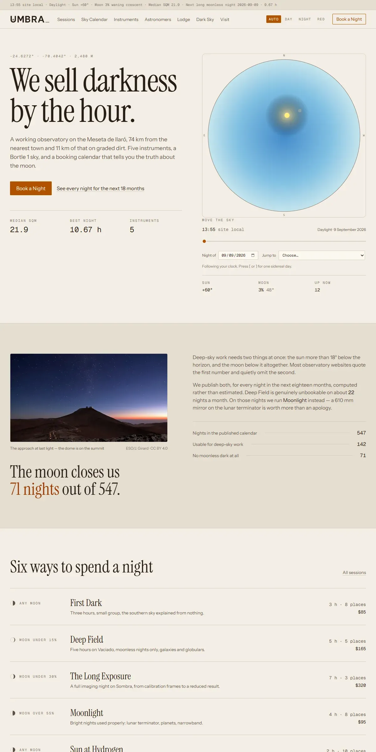 UMBRA — Dark-Sky Observatory & Astro-Lodge website preview