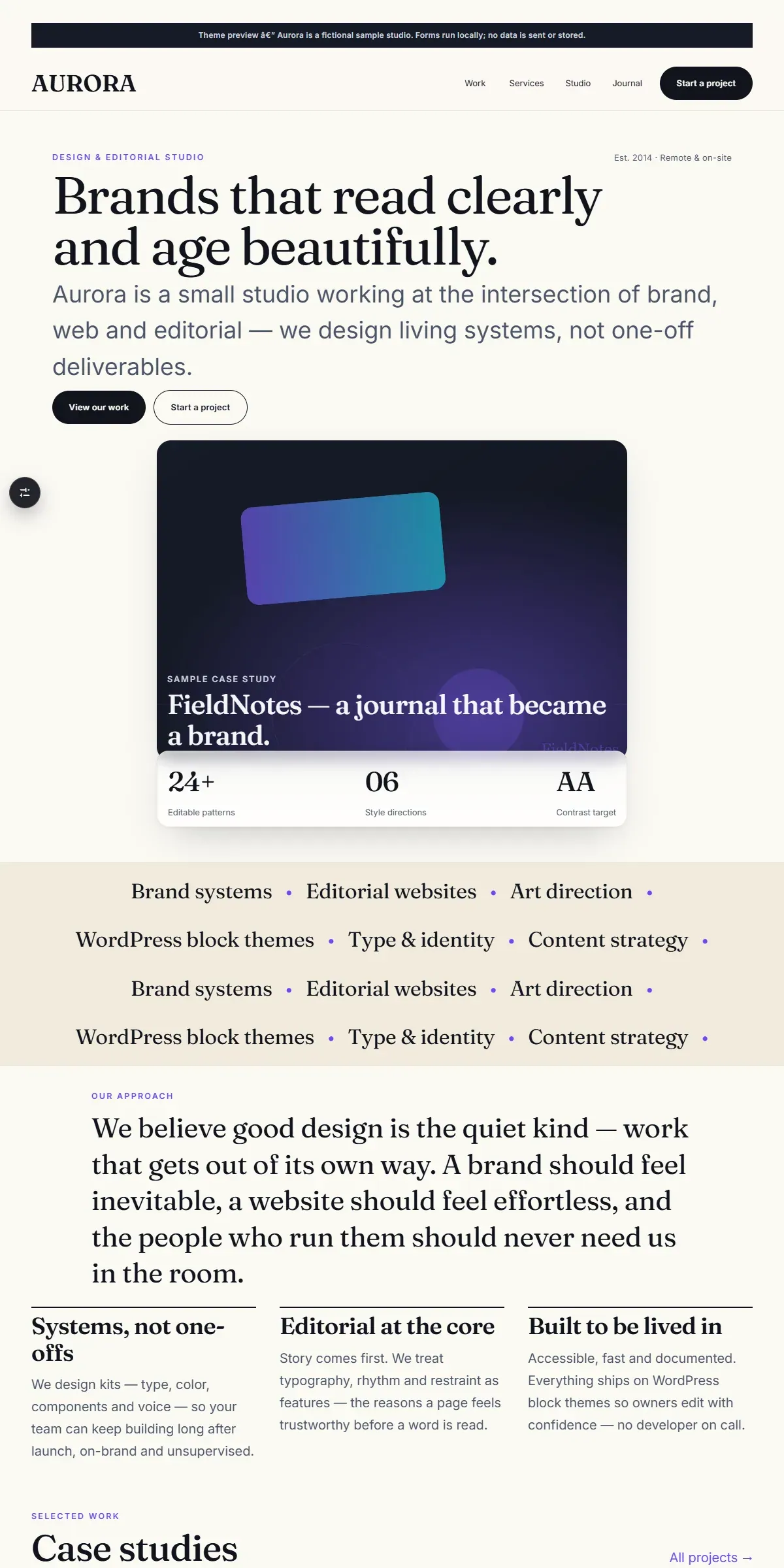 AURORA — WordPress Block Theme - screenshot