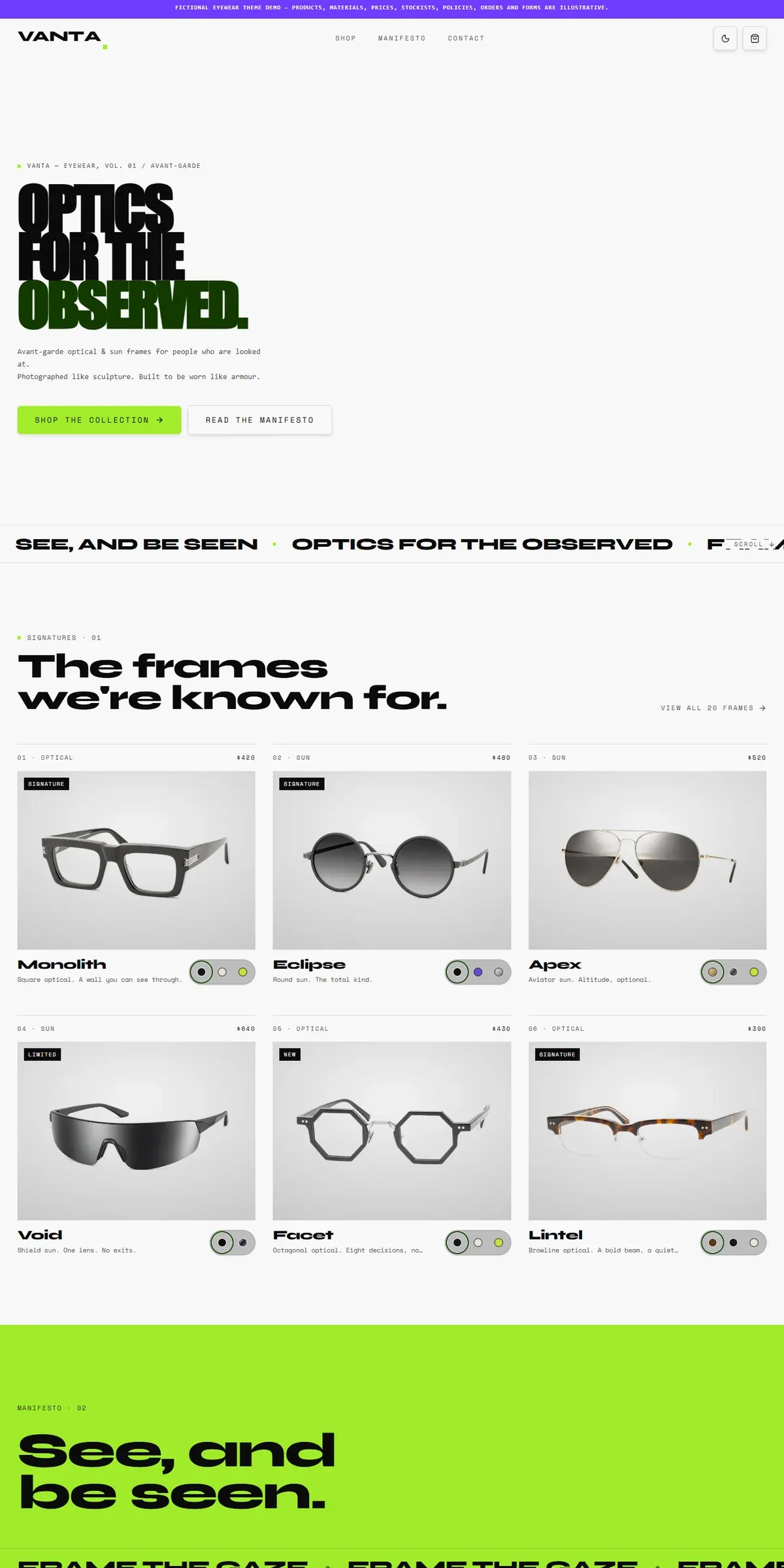 VANTA — Avant-Garde Eyewear - screenshot