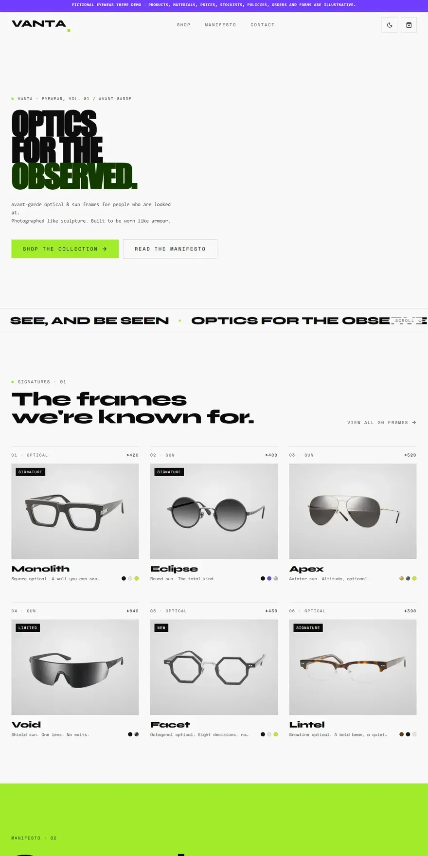 VANTA — Avant-Garde Eyewear - screenshot