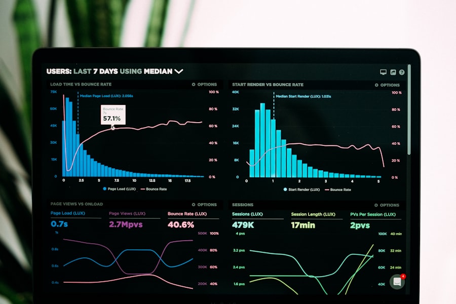 Analytics graph climbing upward on a laptop screen as speed improves