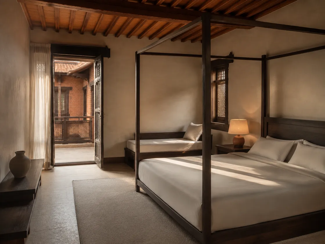 Terrace Studio: one king canopy bed and a separate daybed beside the terrace