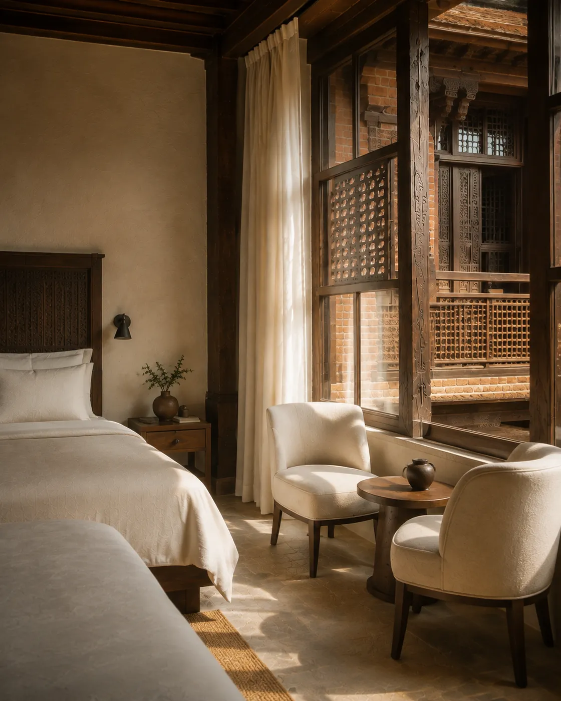 Courtyard Twin window seats beside the two single beds