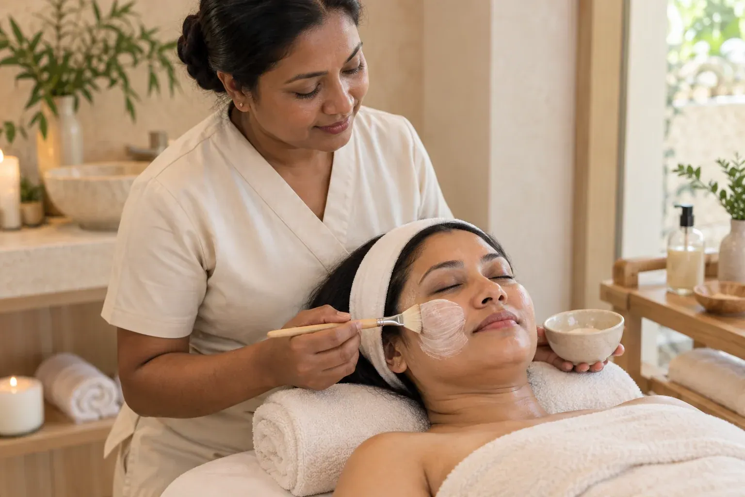 Therapist providing a professional facial
