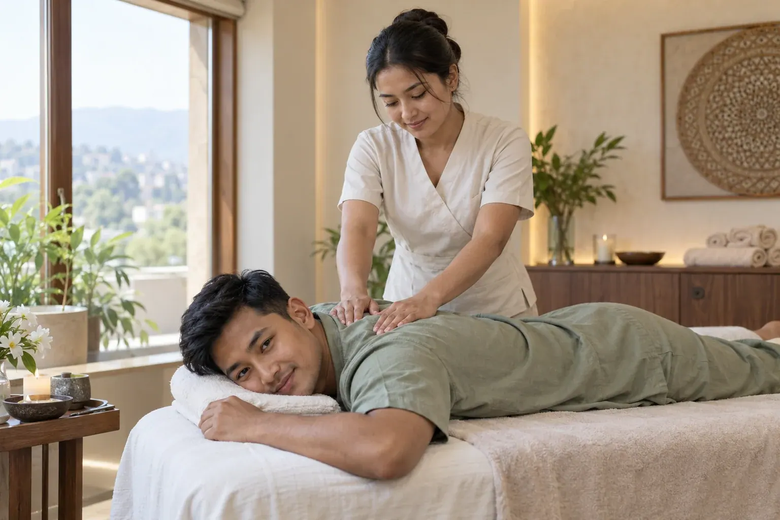 Guest receiving a professional back massage