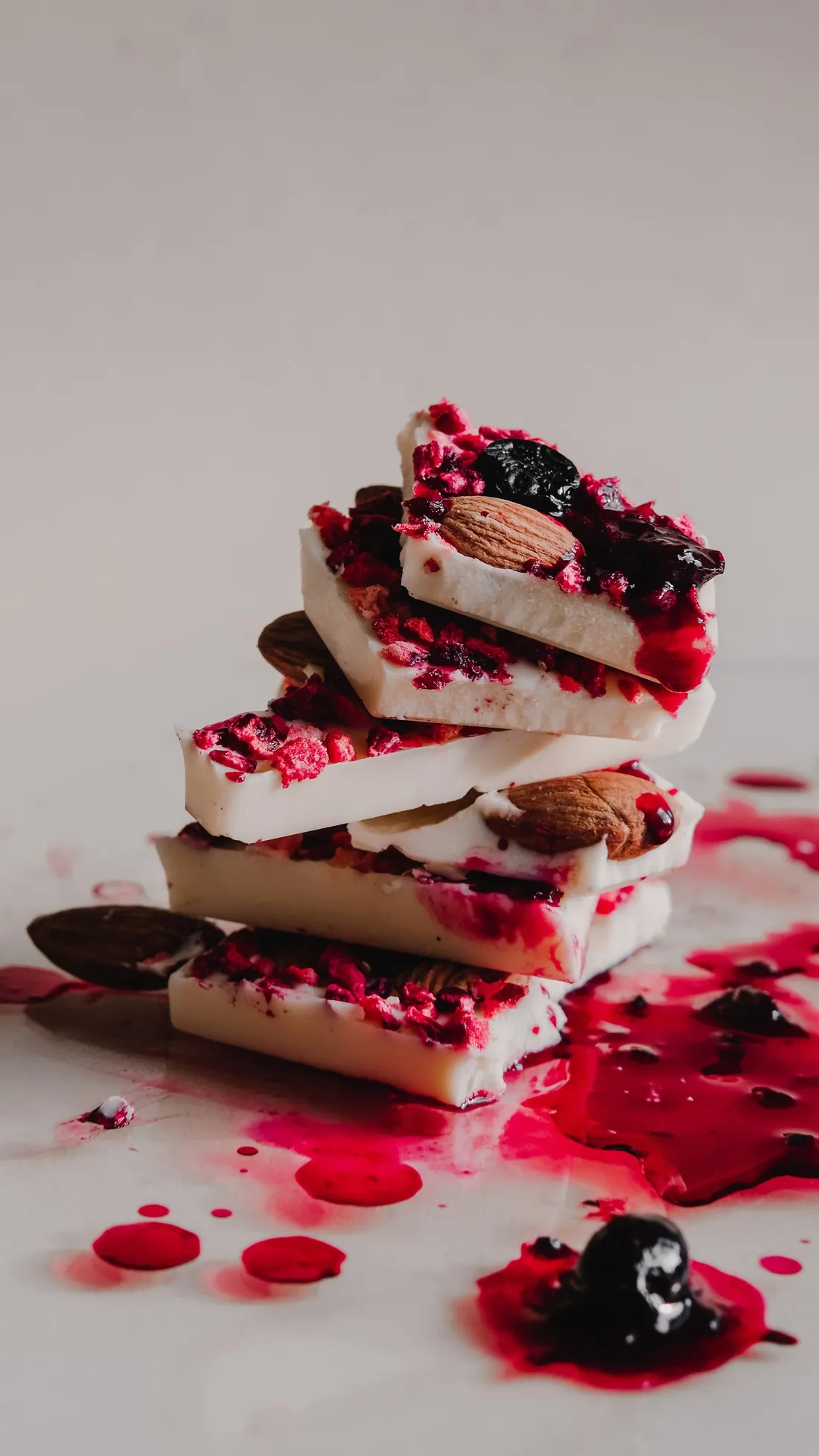 White chocolate with juicy pink fruit