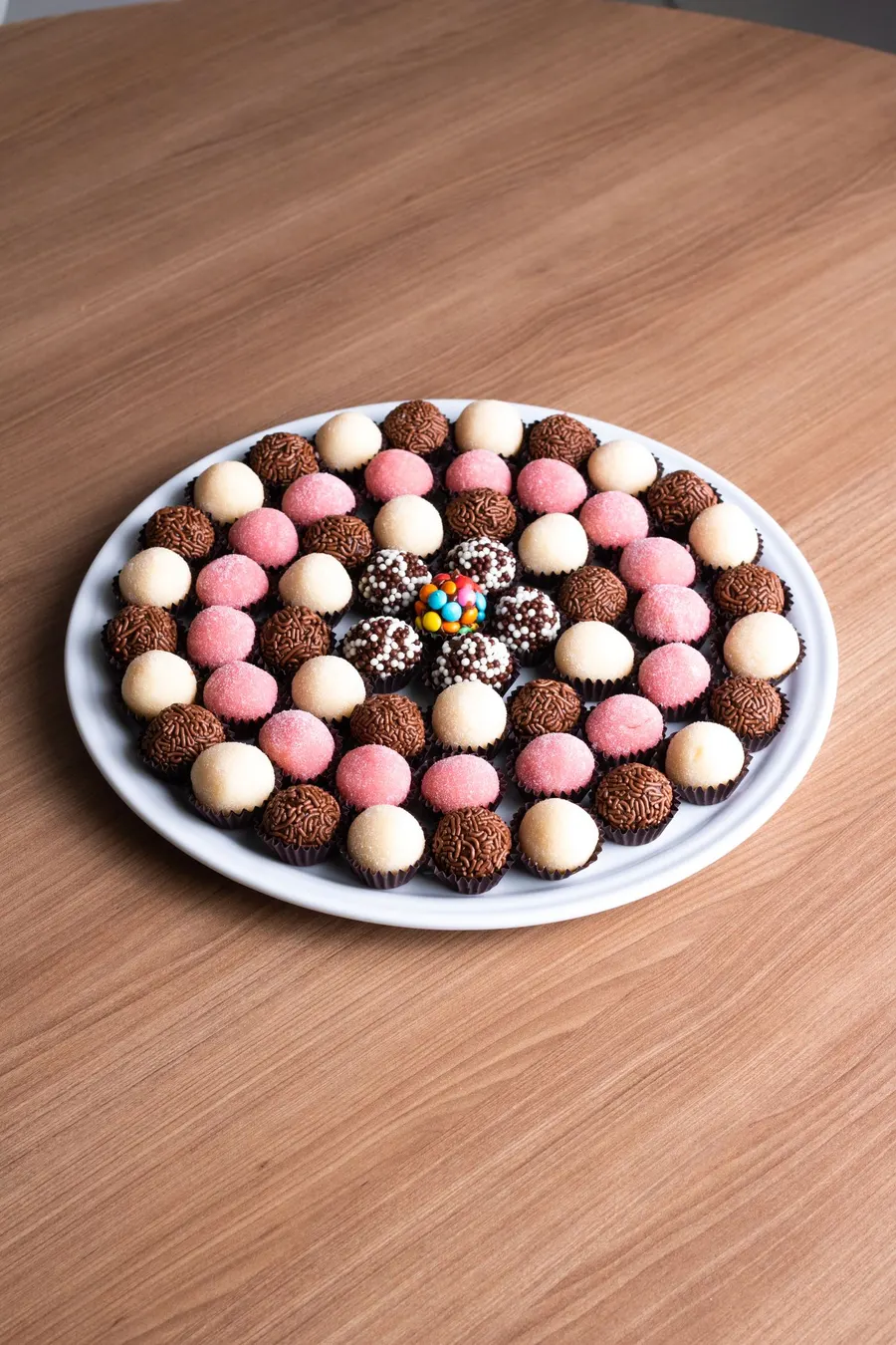 Chocolate balls on a white plate