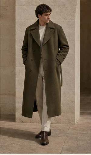 Illustrative olive wool outerwear edit