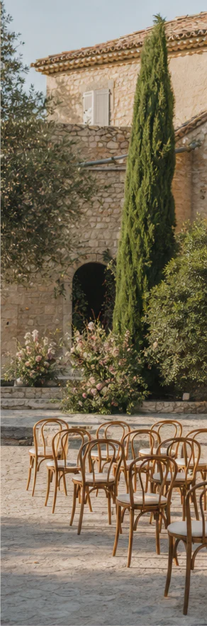 Illustrative stone courtyard ceremony setting
