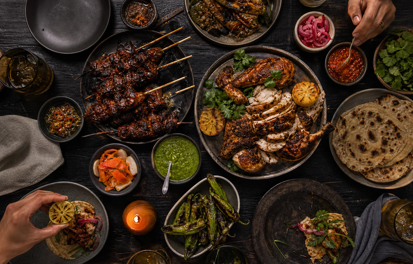 A BRASA feast arranged around a shared table