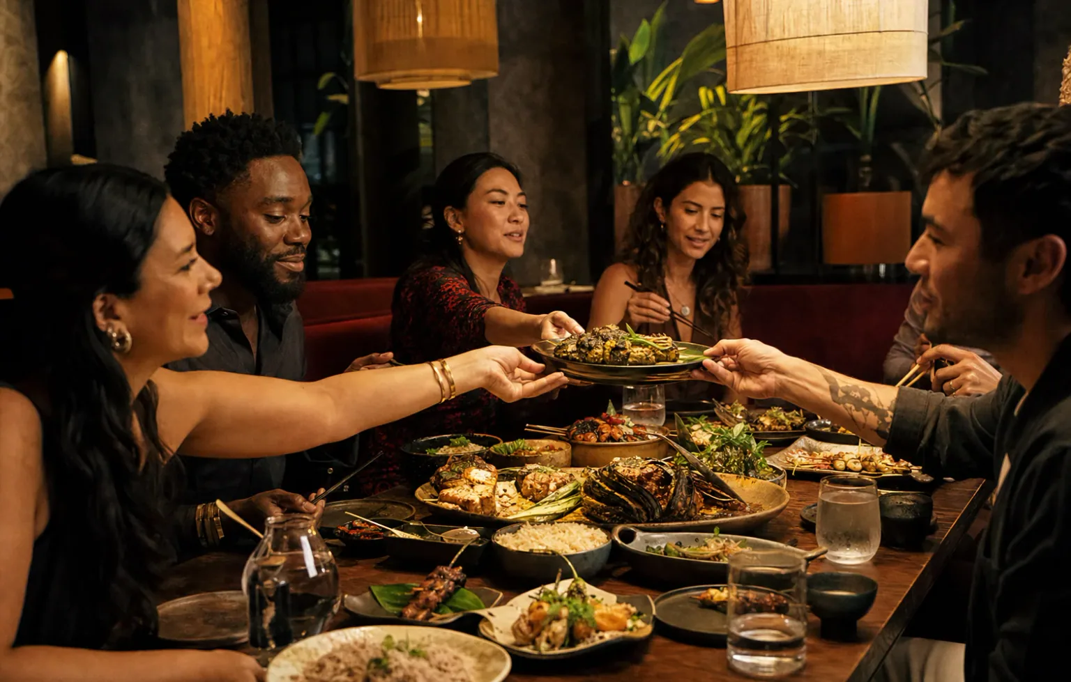 Friends sharing a generous BRASA dinner