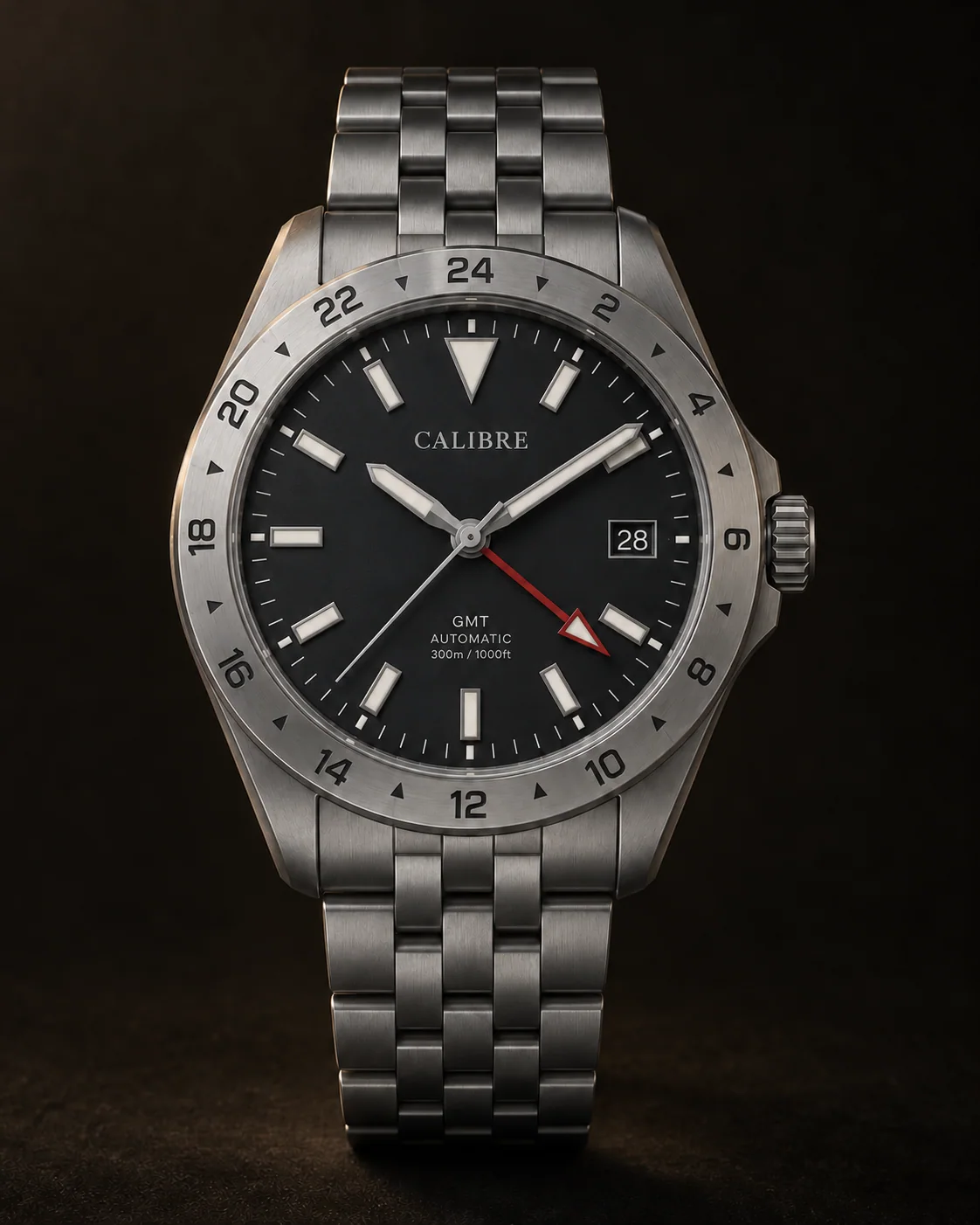 Sport GMT, Anthracite Field: front view with titanium five-link bracelet