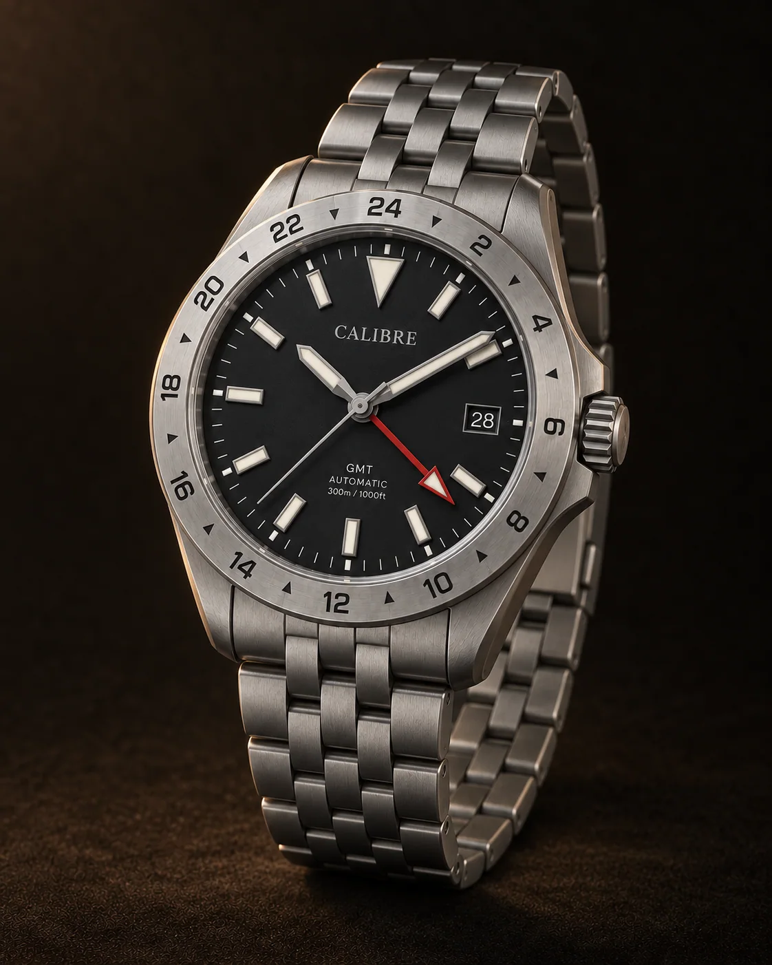 Sport GMT, Anthracite Field: oblique view with titanium five-link bracelet