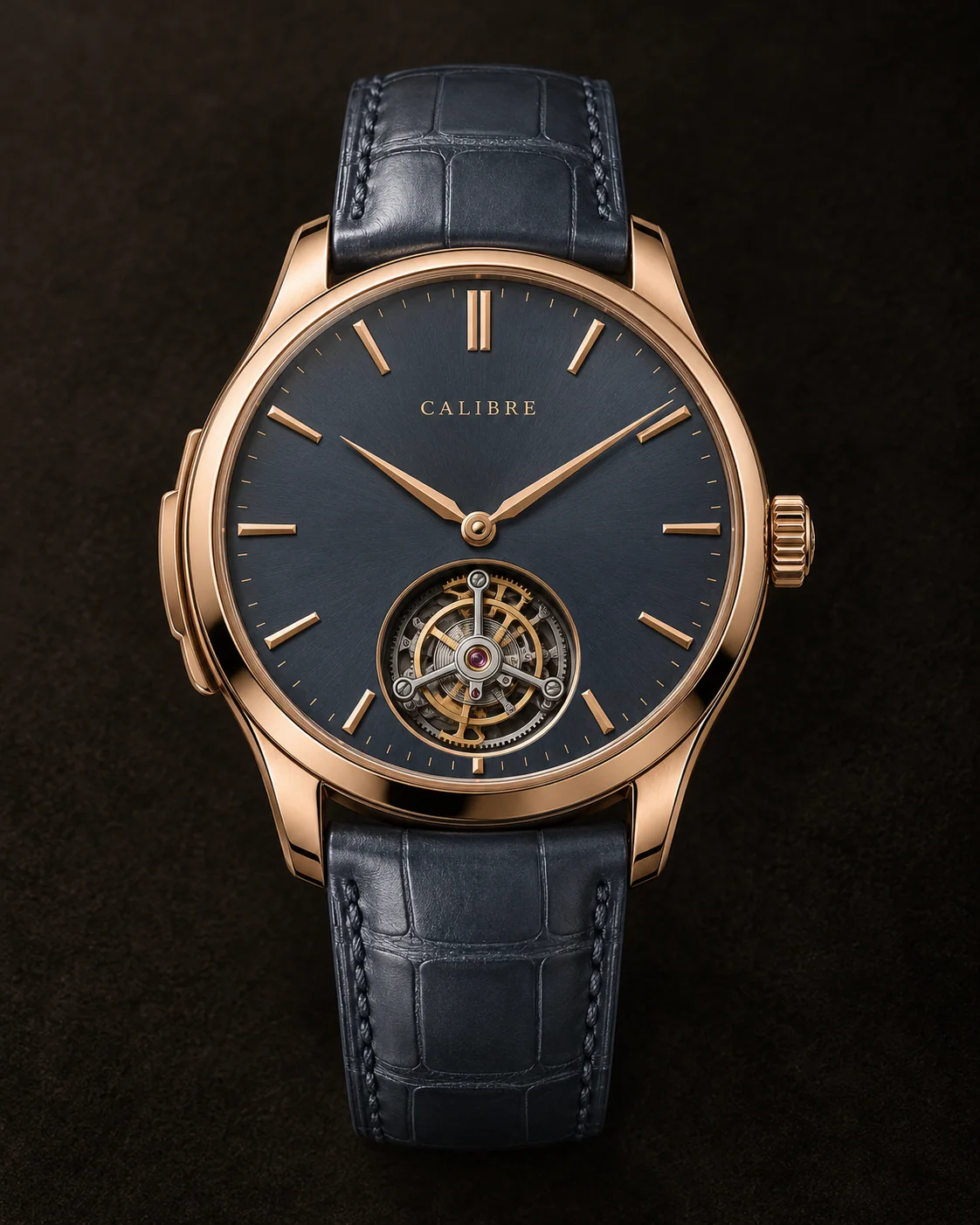 Minute Repeater Tourbillon, Ardoise Acoustique: front view with slate alligator leather