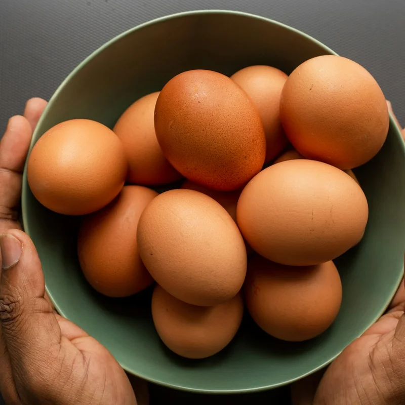 Dozen pasture-raised farm fresh brown and speckled eggs in a carton