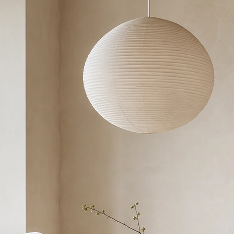 Fictional handmade paper pendant lamp in soft morning light