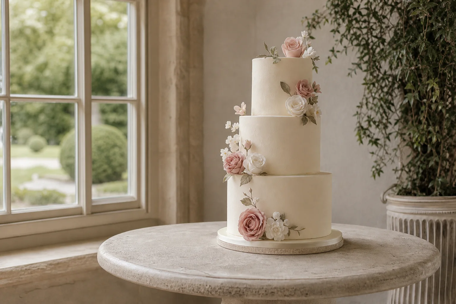 Wedding cake — sculpted sugar roses · concept