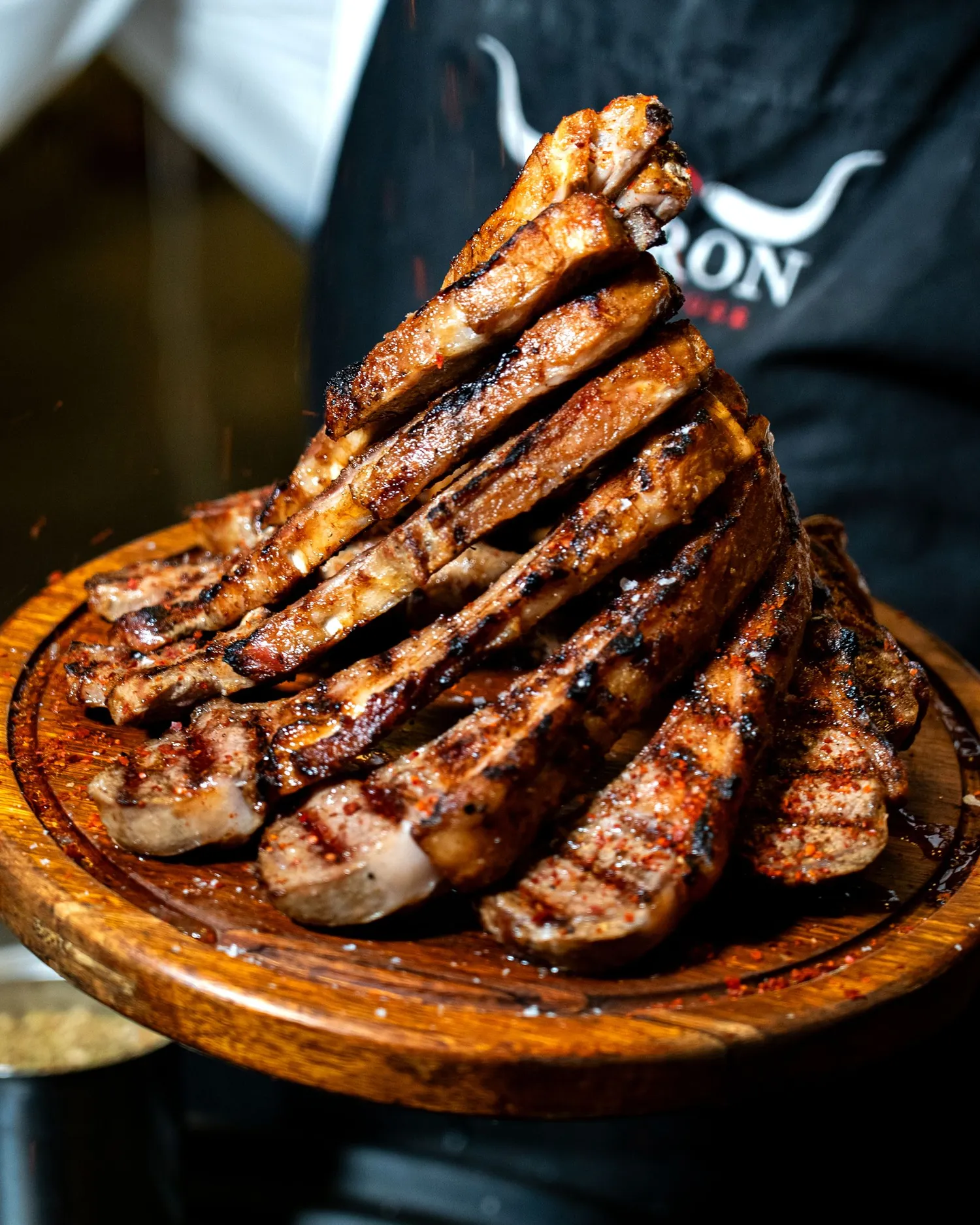 Skewers fanned out on a board