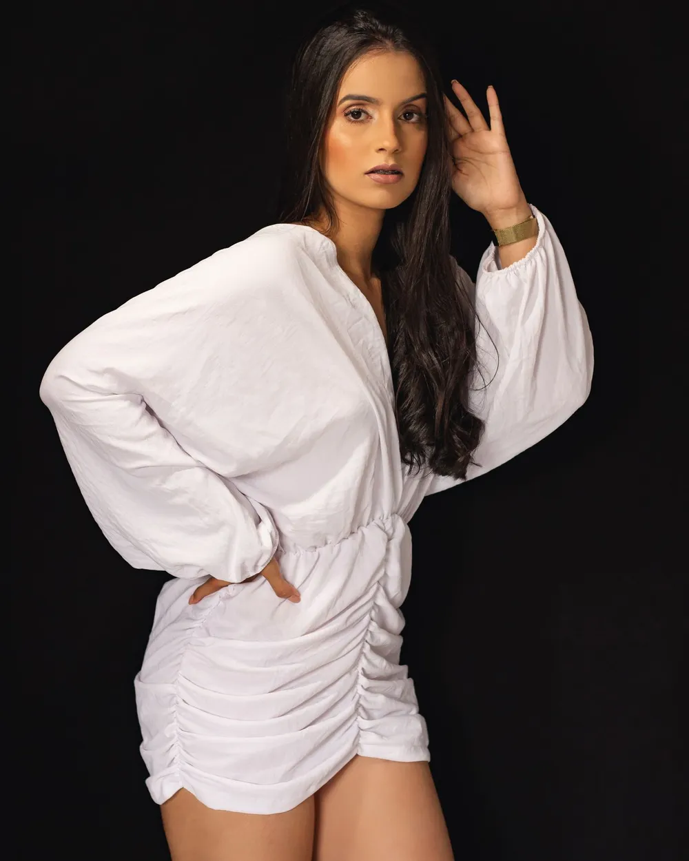 Aster Puff Dress — Cotton poplin, gathered sleeve