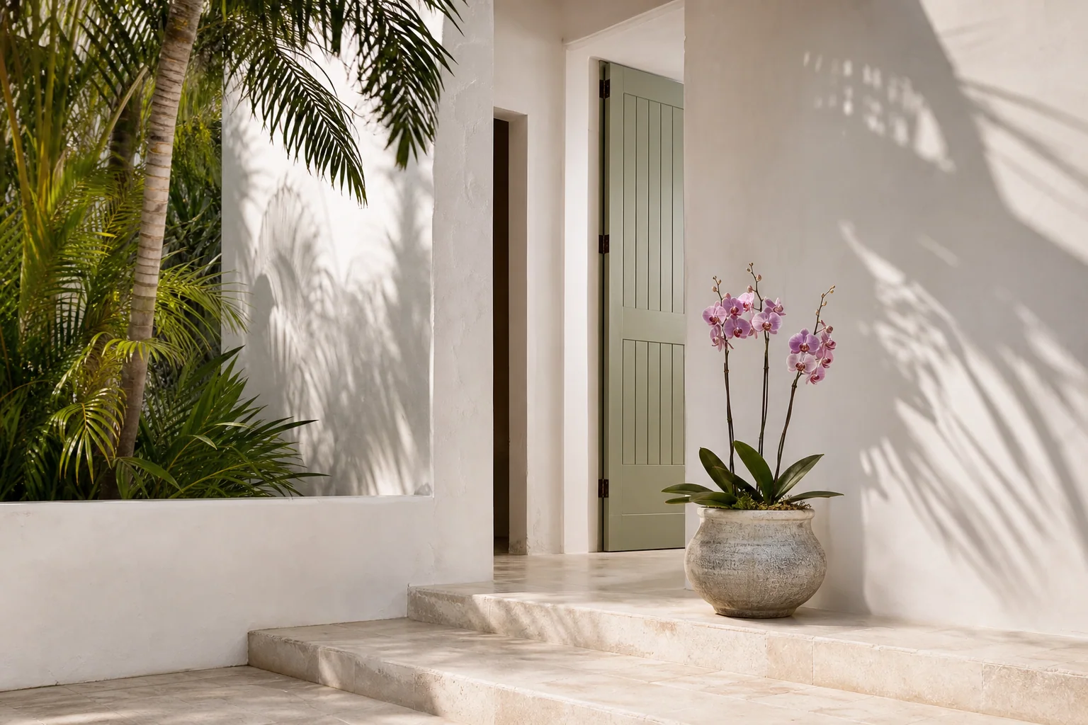 A serene contemporary coastal spa entrance