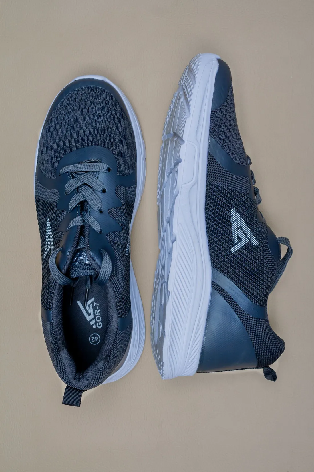 Close-up pair of blue road running shoes