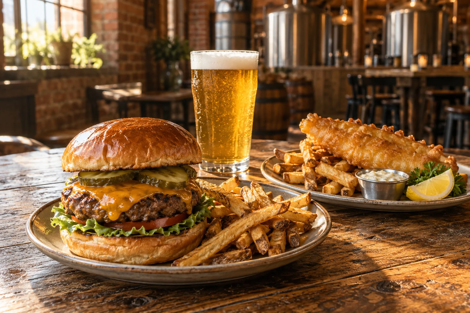 Taproot kitchen — house-made pub food including the Taproot Burger and IPA-battered fish & chips