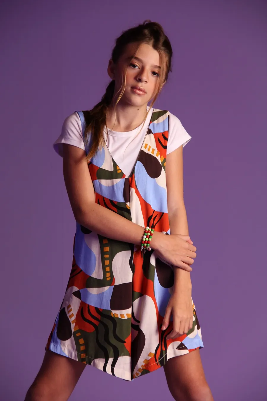 A girl in a colorful dress