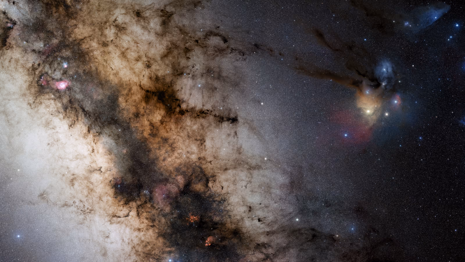 A dense field of stars and dark dust lanes through the southern Milky Way.