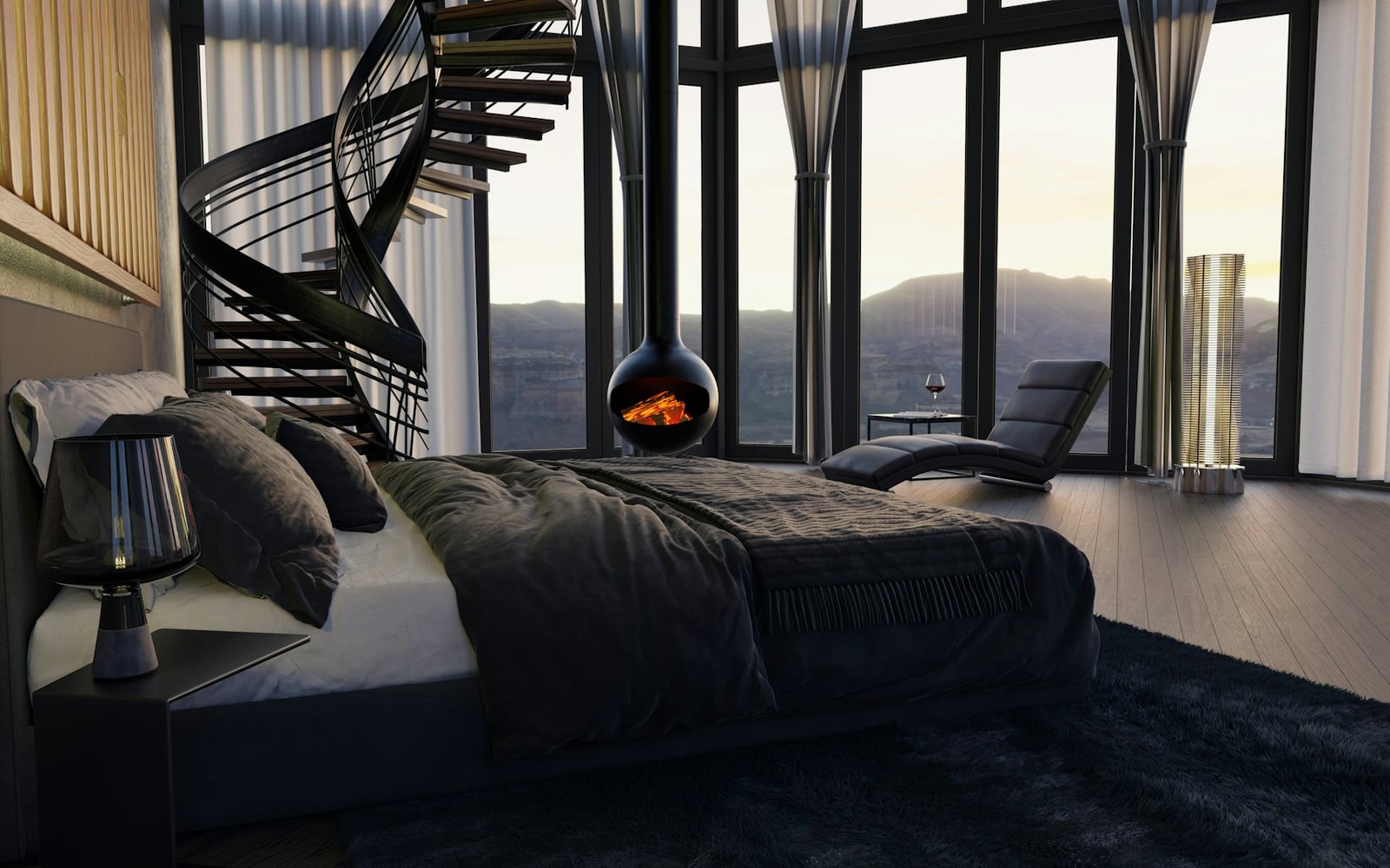 View from the Summit Residence: panoramic glass over the full range with the dining table set for six