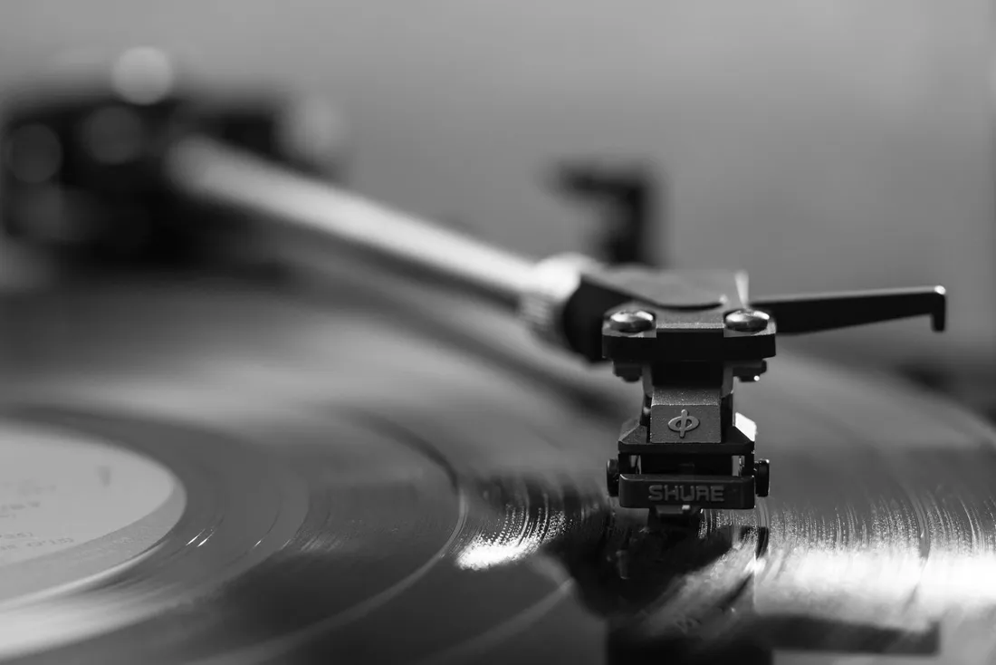 A black vinyl record close-up