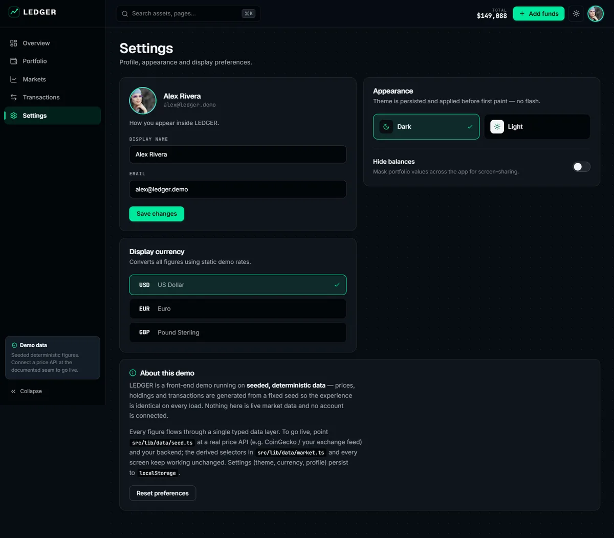 LEDGER — Crypto Portfolio Dashboard screenshot 5