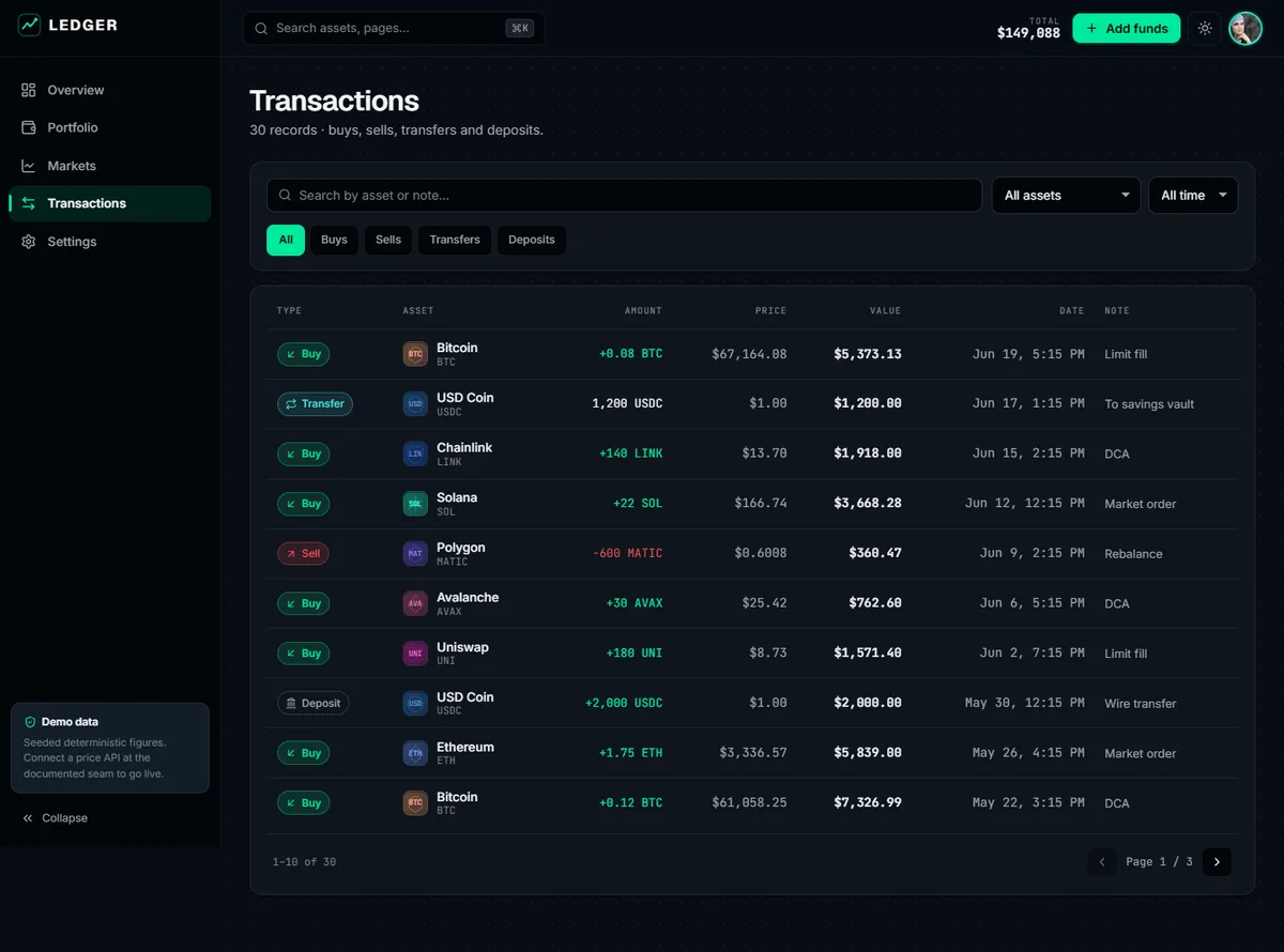 LEDGER — Crypto Portfolio Dashboard screenshot 6
