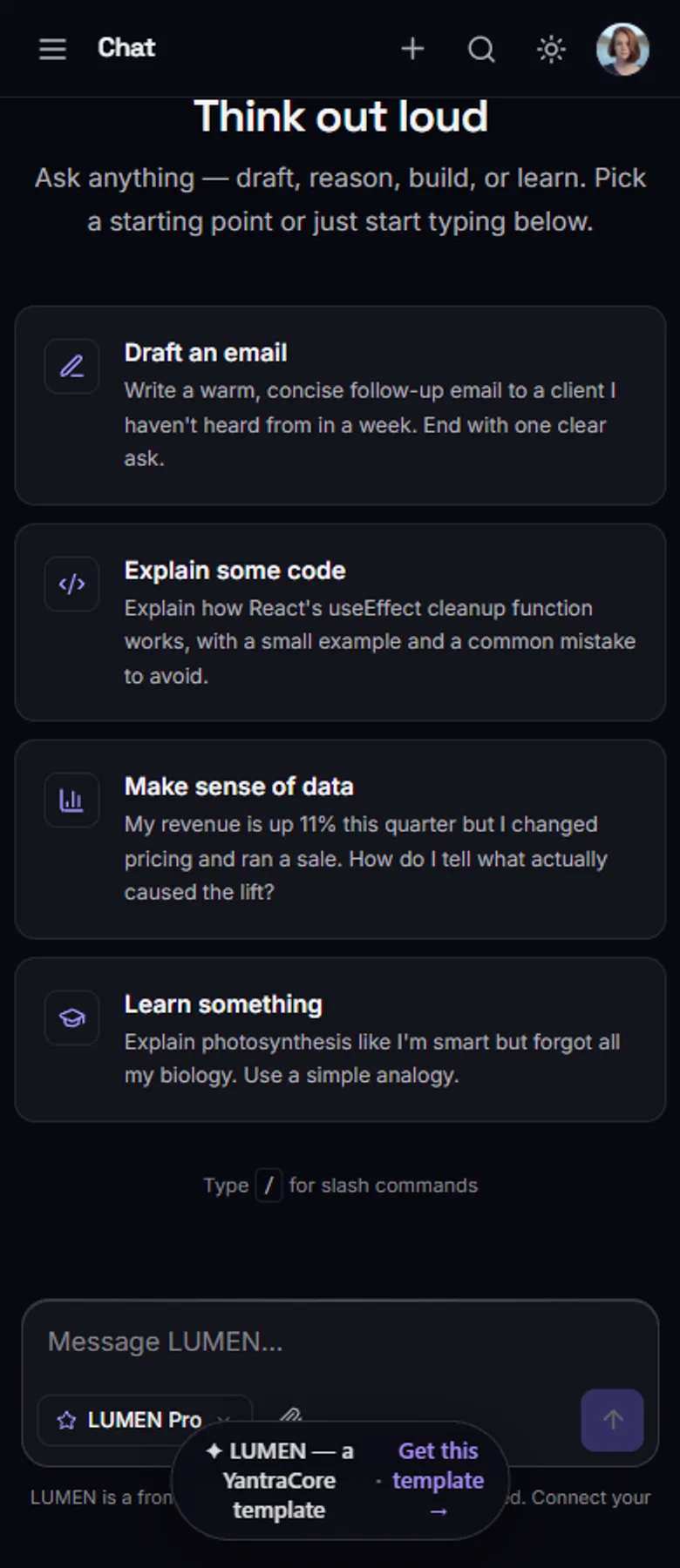 LUMEN — AI Assistant / Chat UI screenshot 5