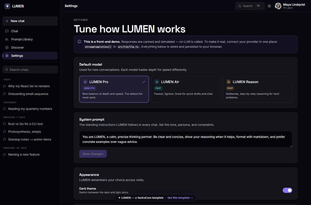 LUMEN — AI Assistant / Chat UI screenshot 4