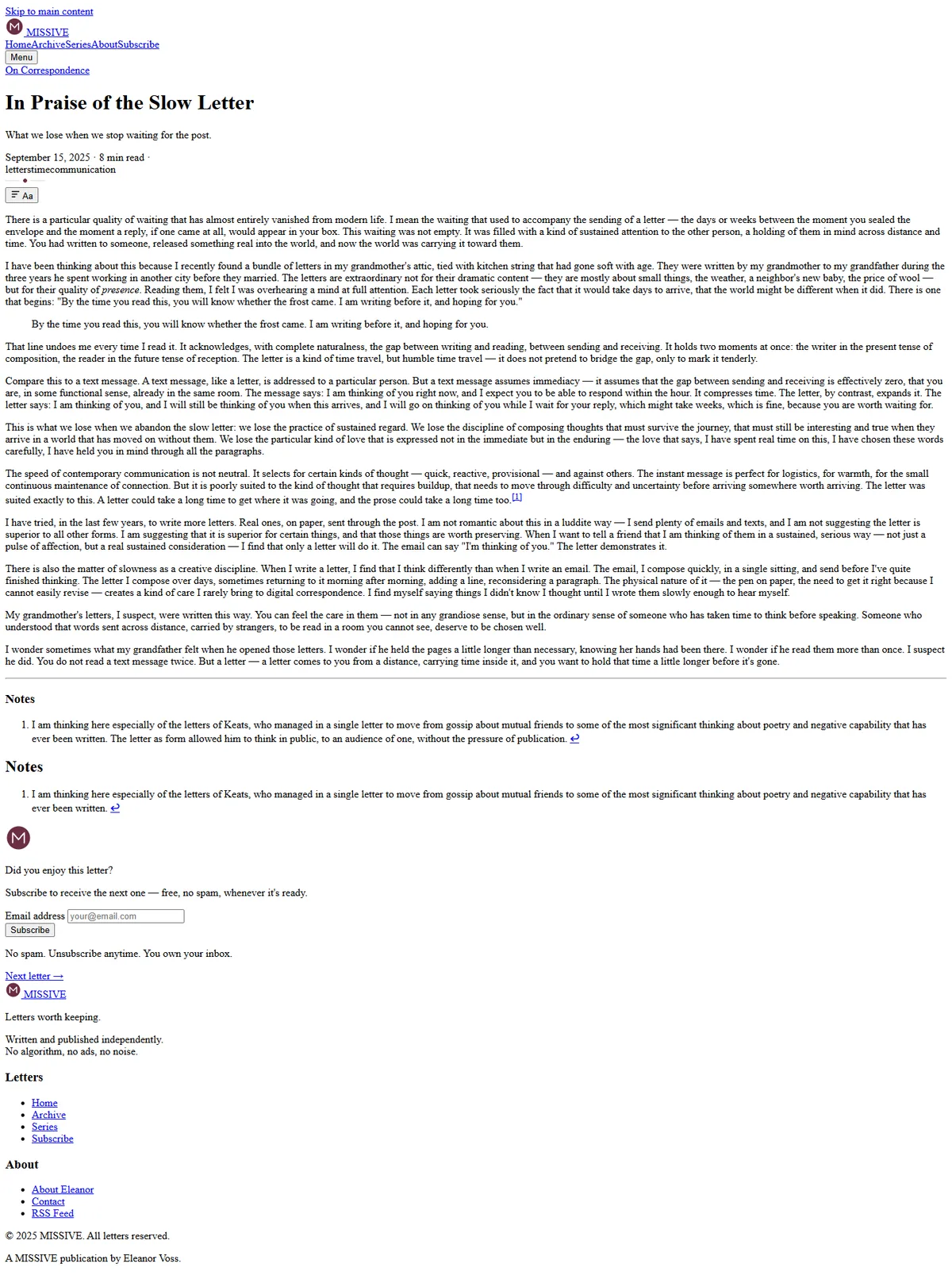 MISSIVE — Independent Writer's Newsletter screenshot 2