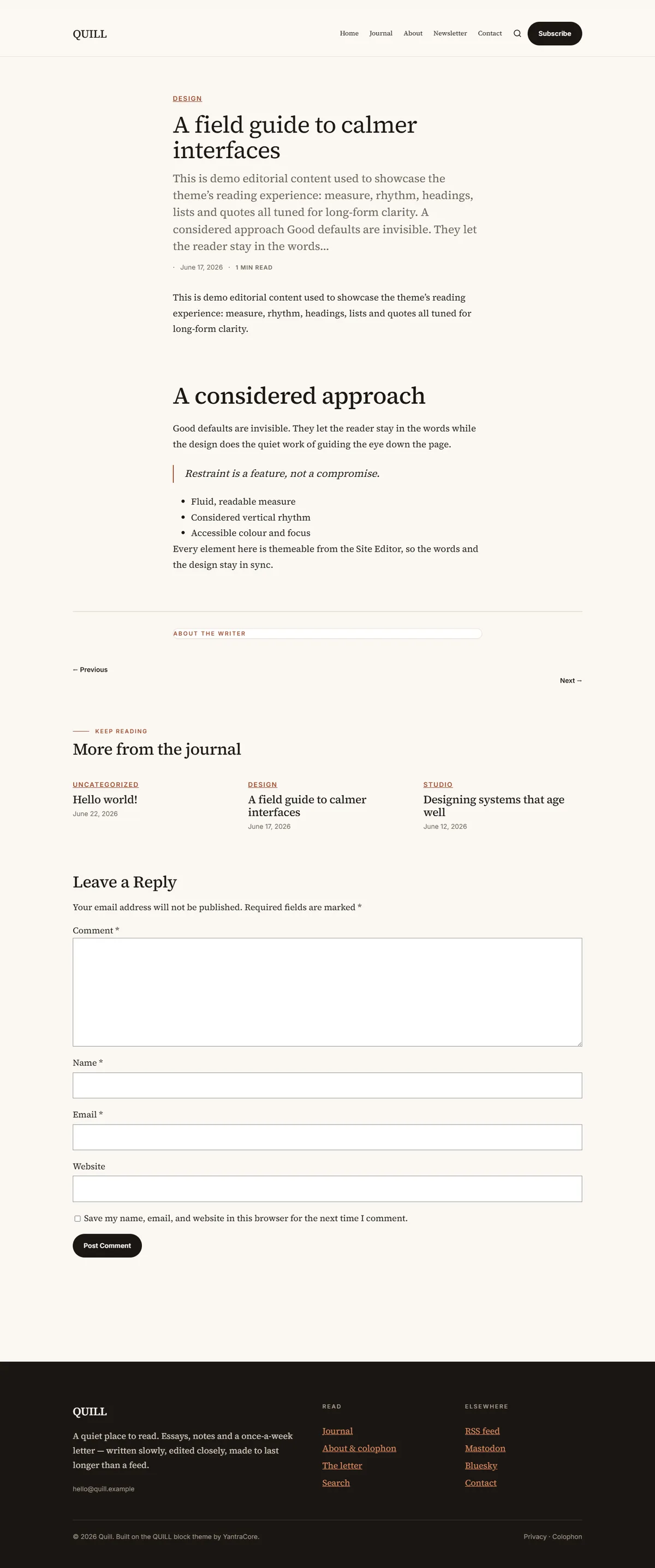 QUILL — WordPress Blog & Newsletter Theme screenshot 2