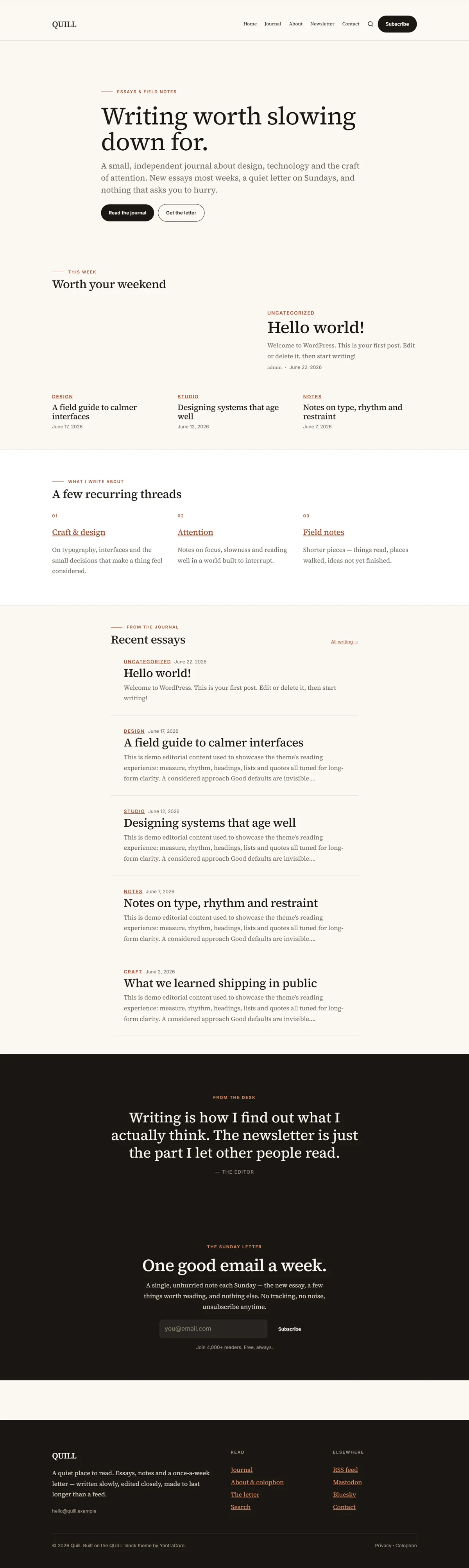 QUILL — WordPress Blog & Newsletter Theme screenshot 1