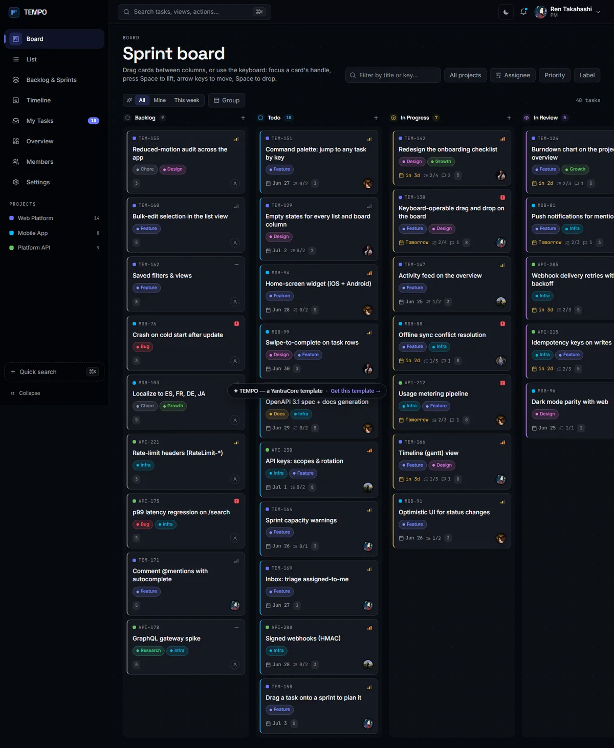 TEMPO — Project Management & Kanban screenshot 1