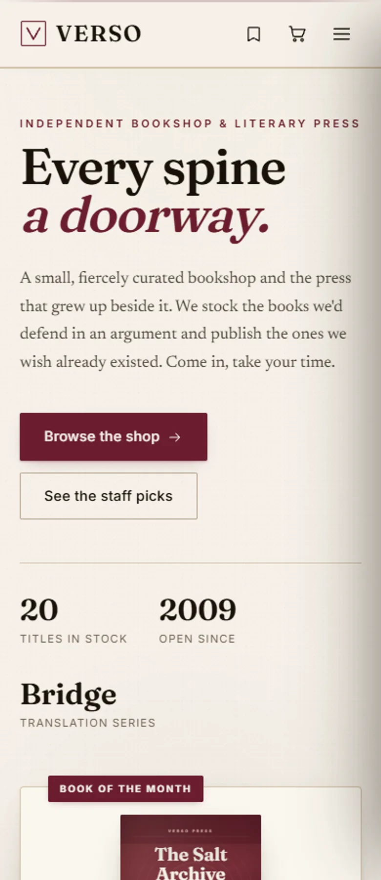 VERSO — Independent Bookshop & Literary Press screenshot 7
